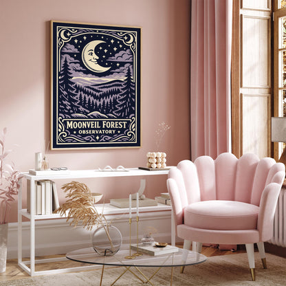 Moonveil Forest Observatory Vintage Poster