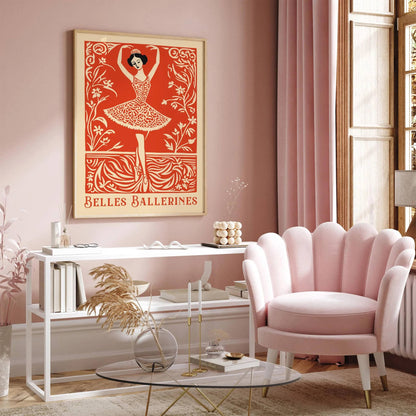 Red Vintage Ballerina Art Print