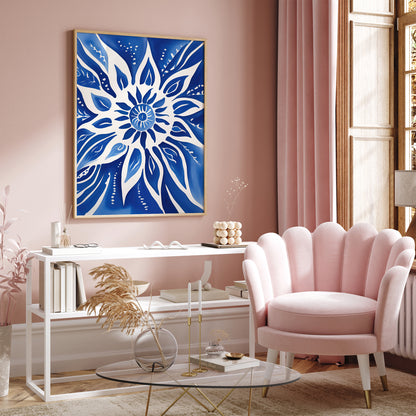 Floral Sun Blue Wall Art Print