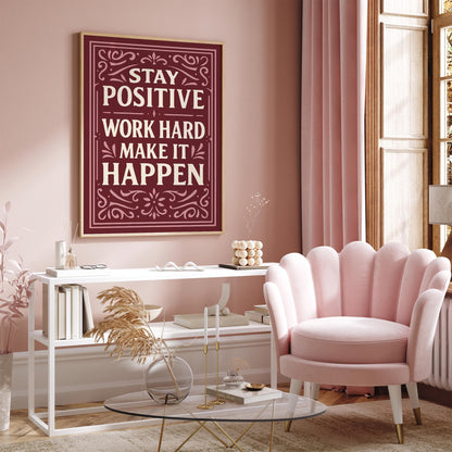 Burgundy Inspirational Print - Work Hard Quote Decor