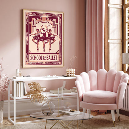 Retro Pink Ballet School Art Deco Poster