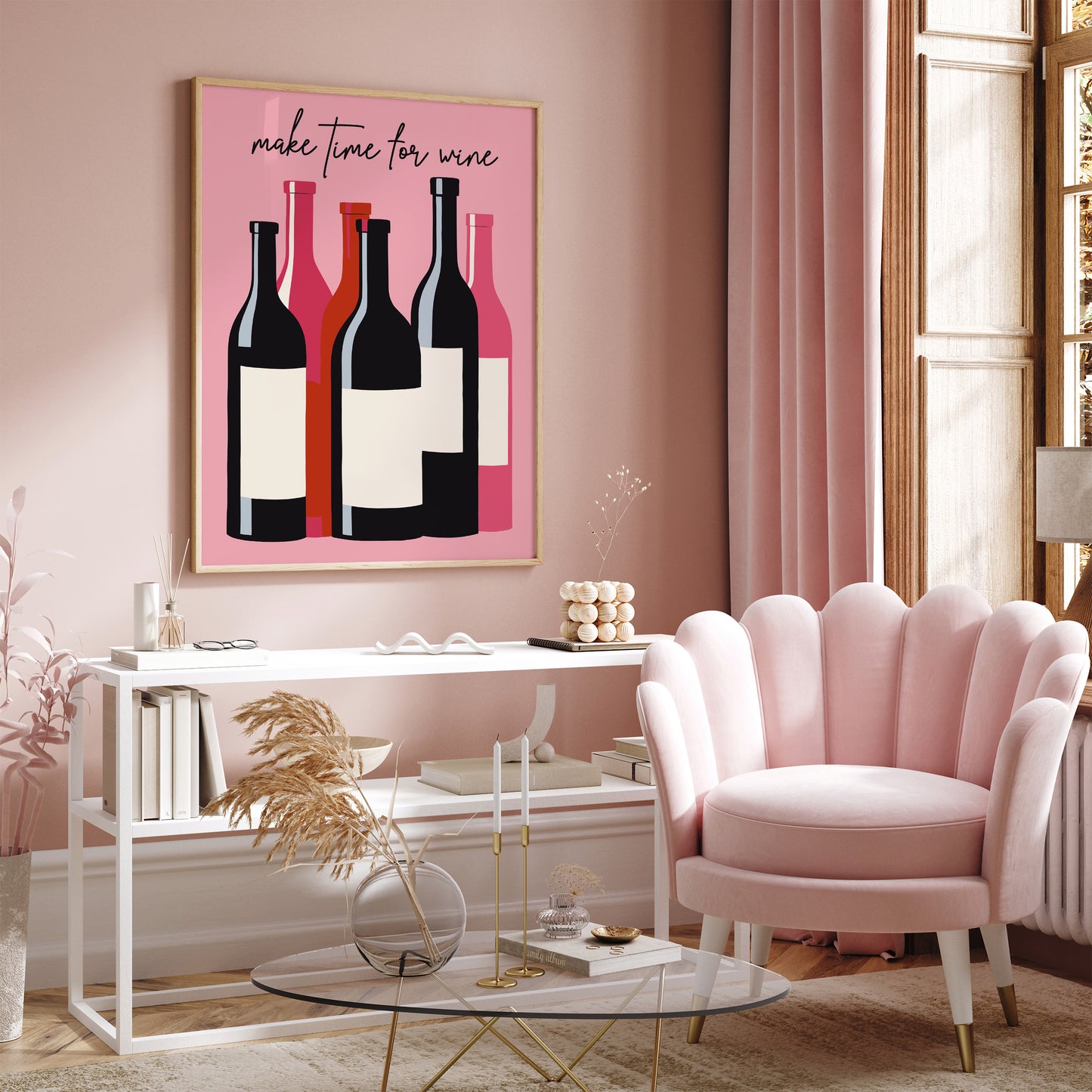 Make Time for Wine Pink Kitchen Poster