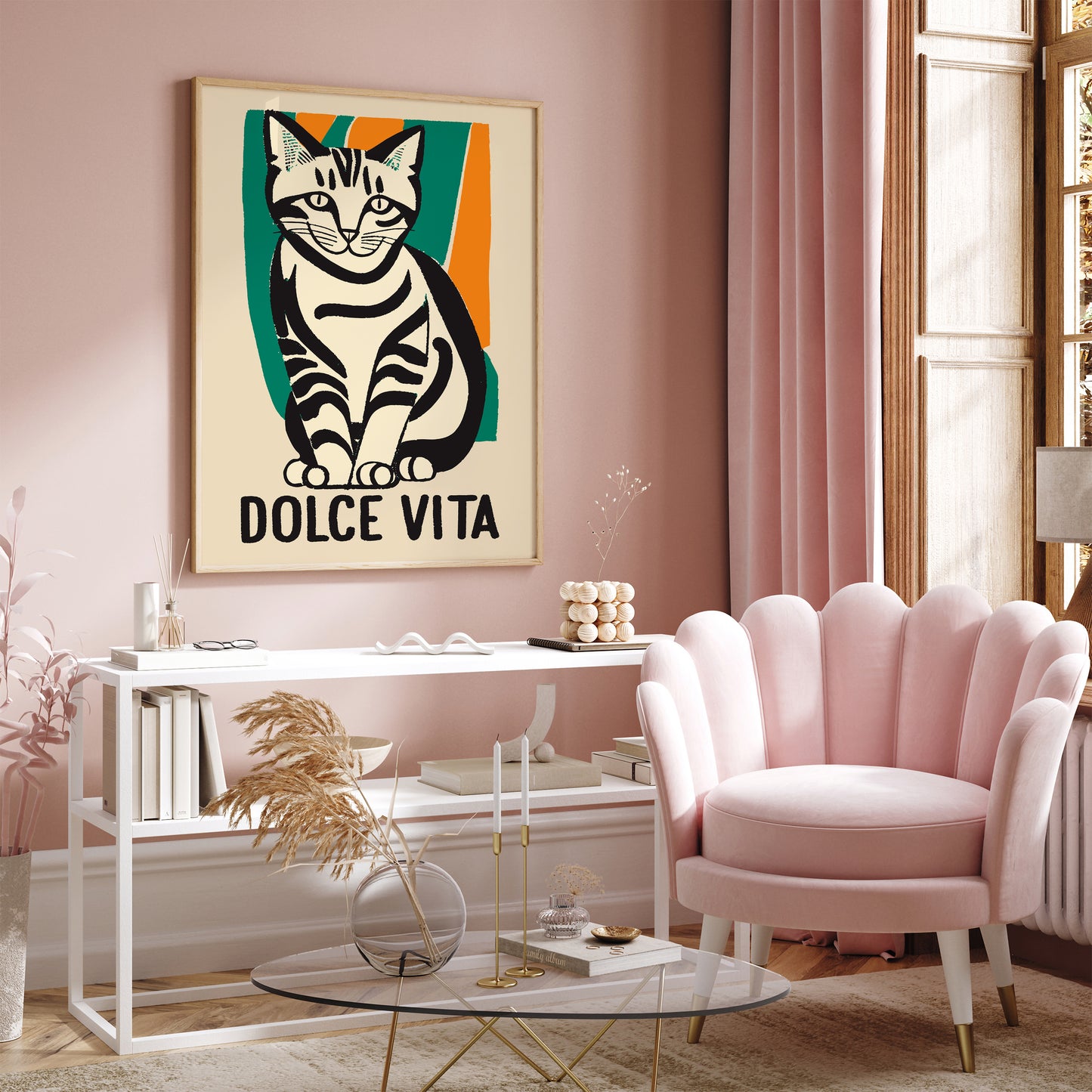 Dolce Vita Funny Cat Vintage Art Print