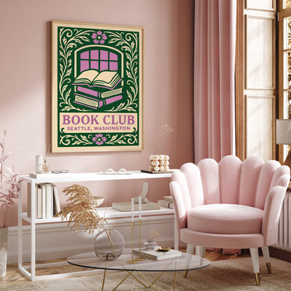 Book Club Seattle Poster - Floral Wall Art for Book Lovers