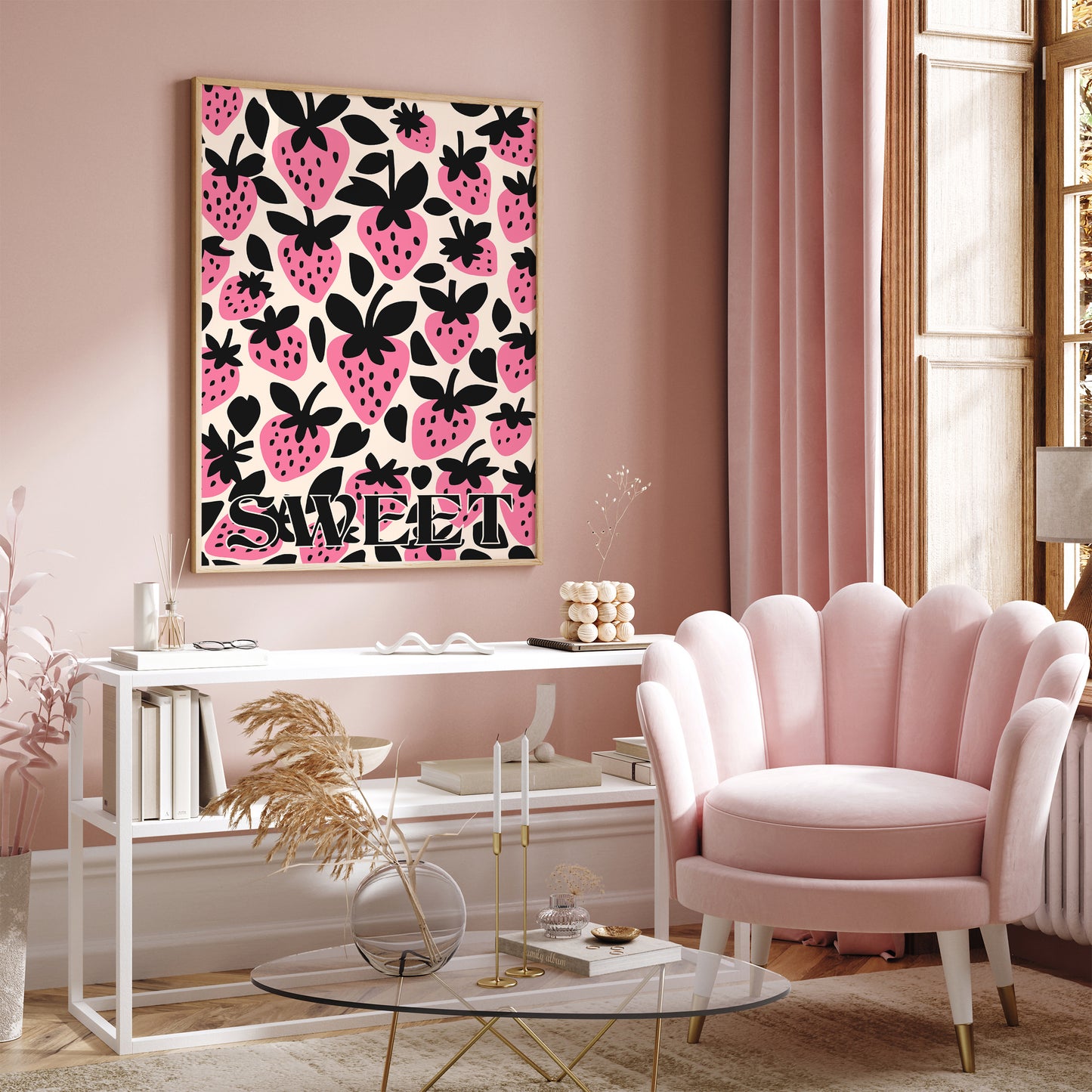 Sweet Pink Strawberry Pop Art Poster