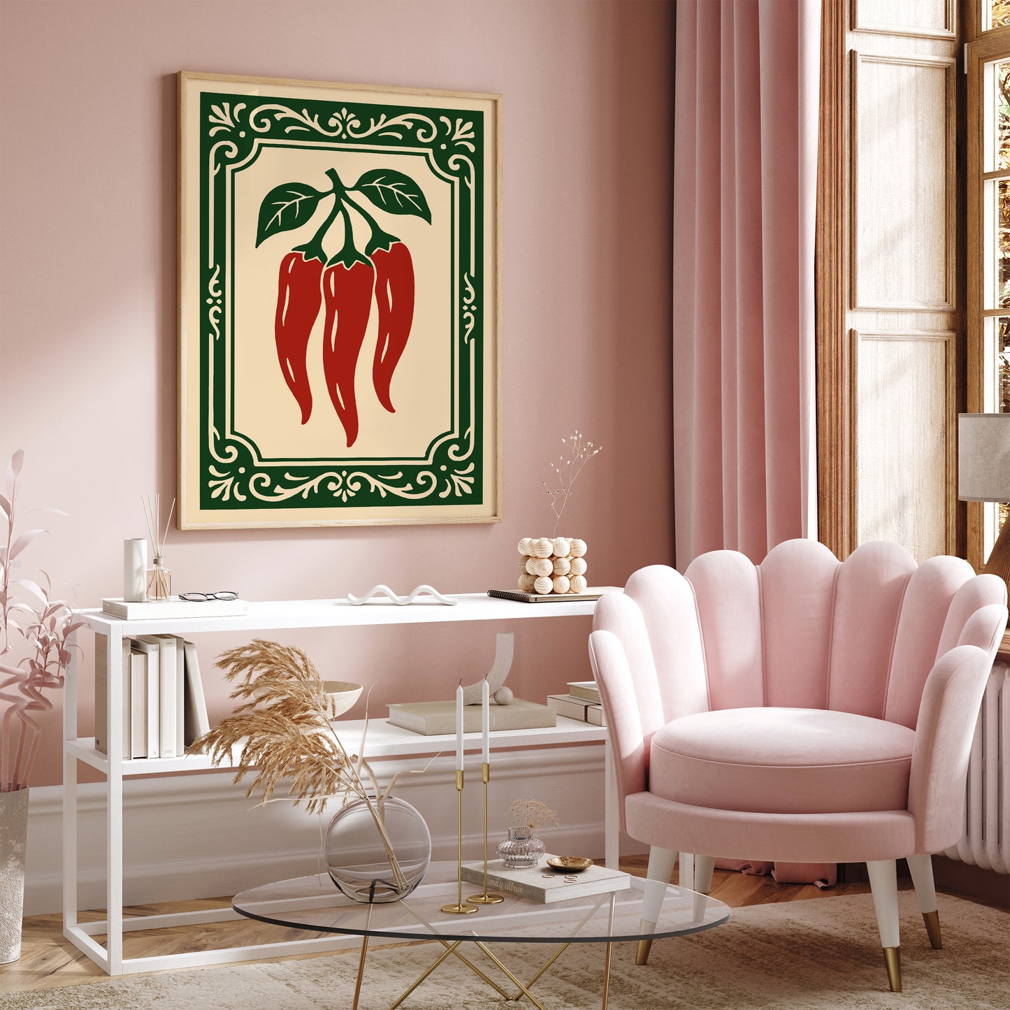 Chilli Peppers Rococo Style Kitchen Wall Art Print