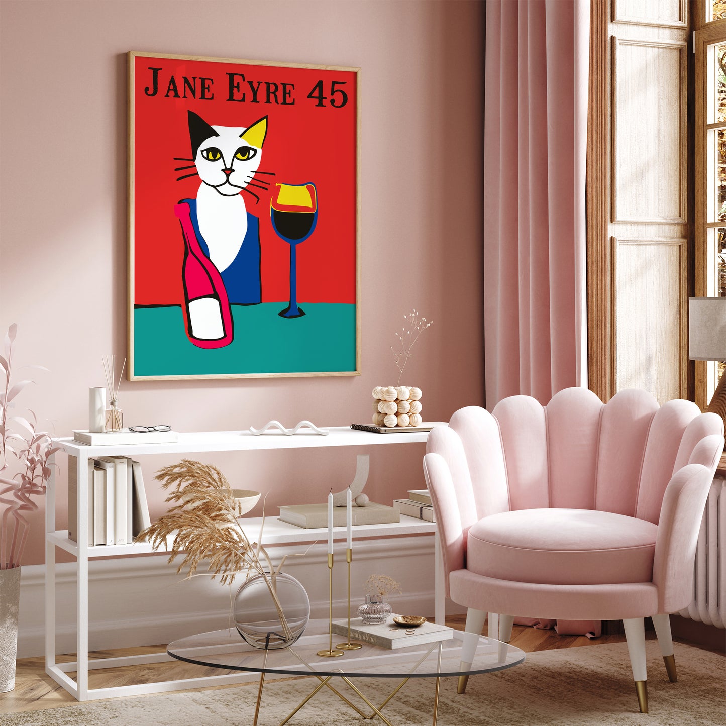 Jane Eyre 45 Vintage Wine Cat Poster