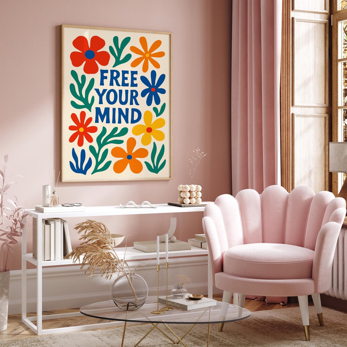 Free Your Mind Quote Colorful Floral Poster