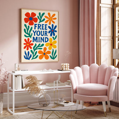 Free Your Mind Quote Colorful Floral Poster