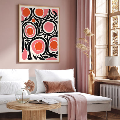 Red Pink Mid Century Bold Abstract Wall Art