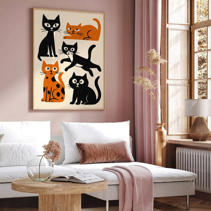 Grumpy Cats Poster, Moody Feline Wall Art