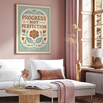 Progress Not Perfection Quote Poster - Floral Rococo Art Print