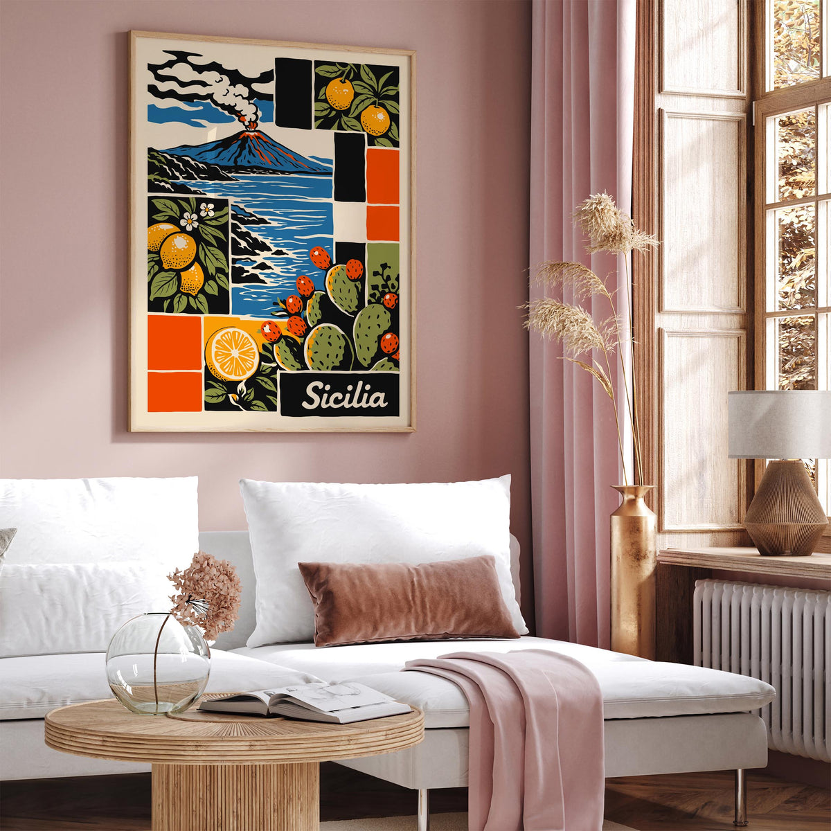 Sicilia Italy Colorful Travel Poster