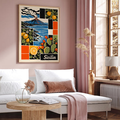Sicilia Italy Colorful Travel Poster