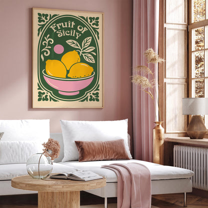 Fruit of Sicily Poster - Yellow Lemons Wall Art Print