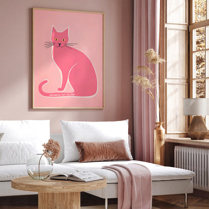 Japanese Cat Island Pink Poster