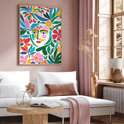 Girl in Flowers Colorful Painting Art Print