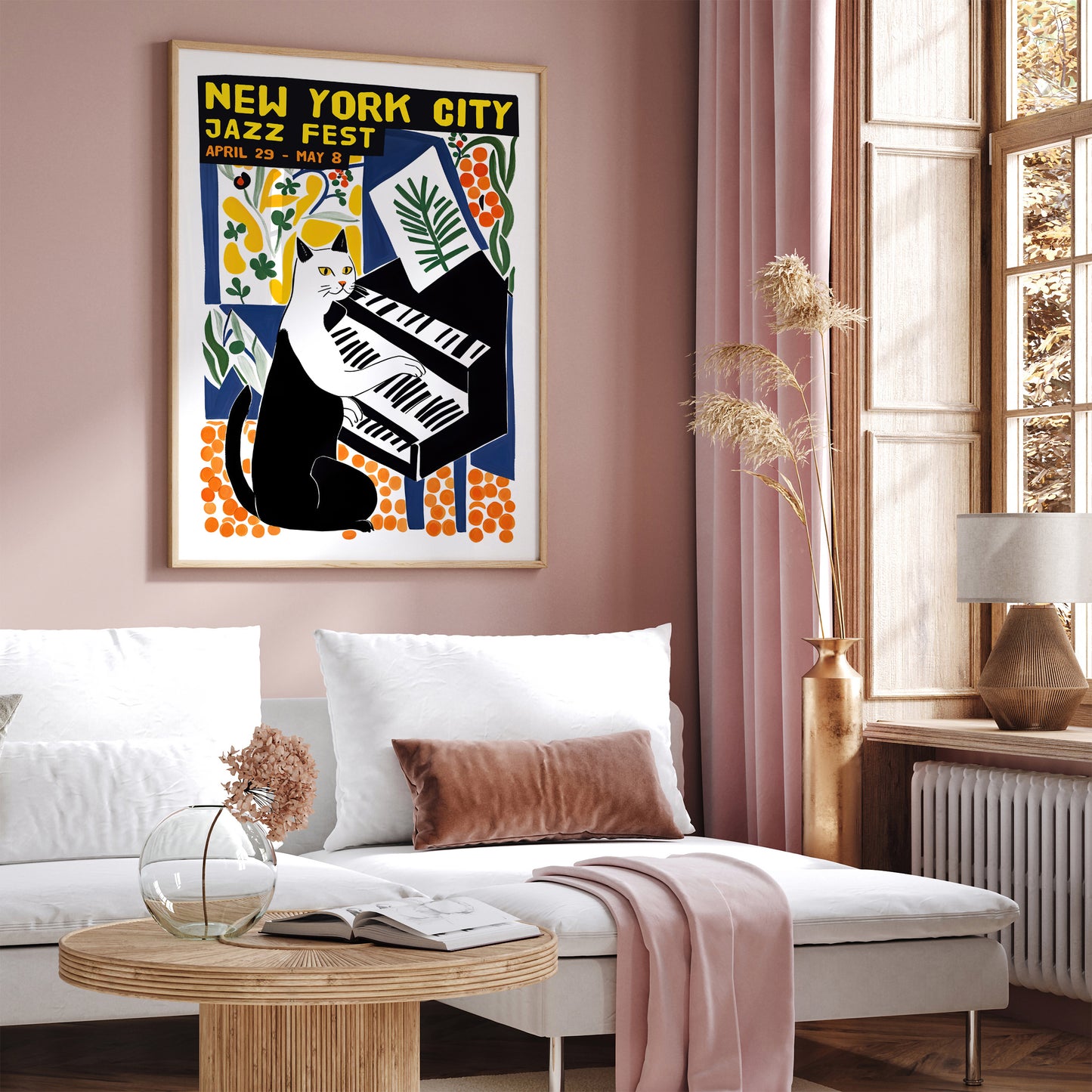 Retro Jazz Cat Poster - NYC Festival Wall Art