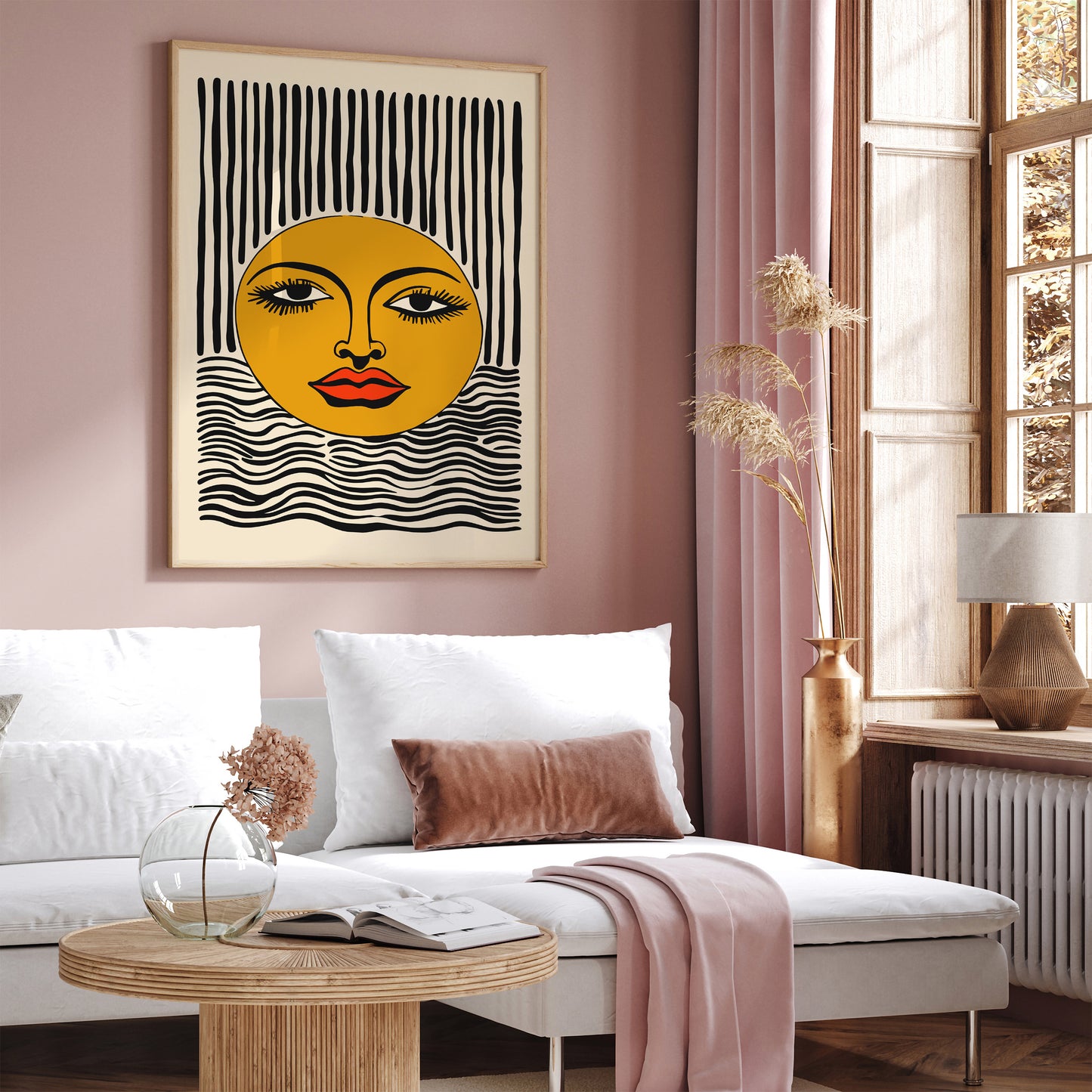 Boho Sun with Big Red Lips Wall Art