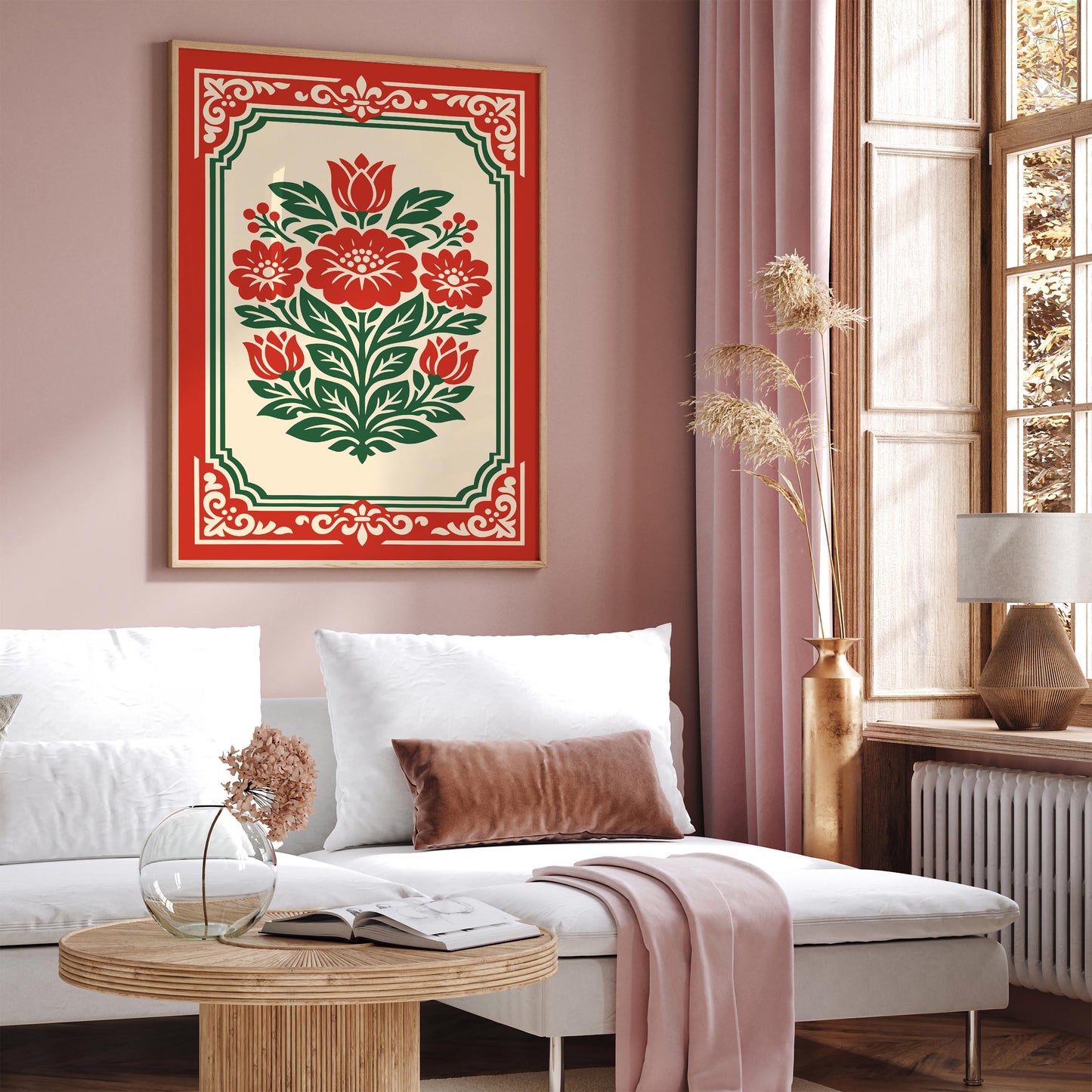 Red Rococo Floral Wall Art Print