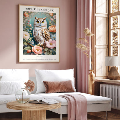 Romantic French Motif Owl & Floral Art Print