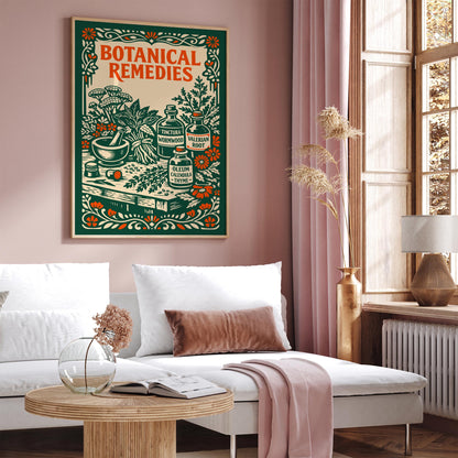 Vintage Herbal Remedies Botanical Art Poster