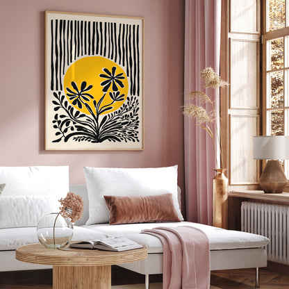 Yellow Sun and Flowers Art Print