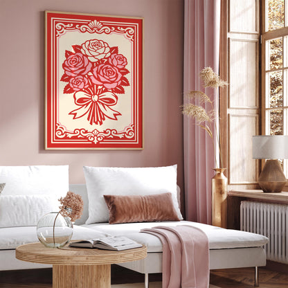 Pink Rococo Roses Poster – Romantic Floral Wall Art