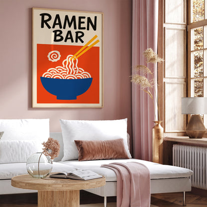 Ramen Bar Red Blue Modern Japanese Food Poster