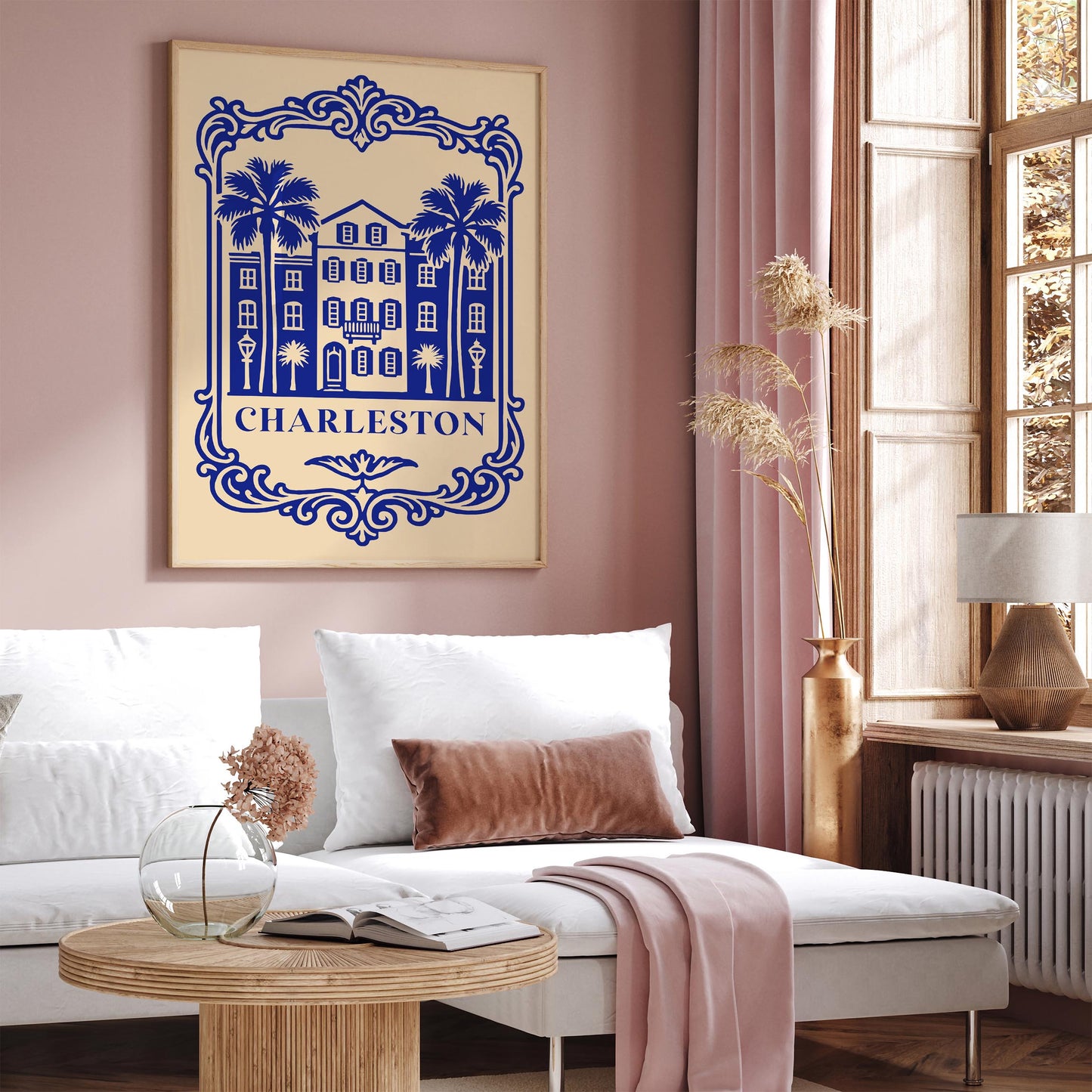 Charleston Blue Cityscape Poster – Vintage Travel Art