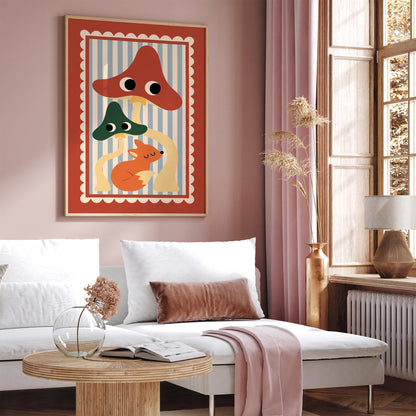 Cute Fox & Mushroom Poster – Whimsical Woodland Wall Art