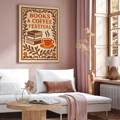 Books & Coffee Festival Poster - Elegant Wall Art for Kitchen