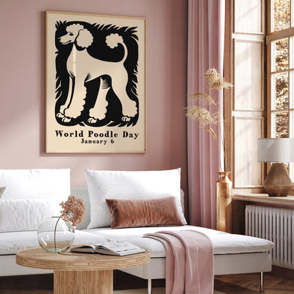 Black and Beige World Poodle Day Art Print