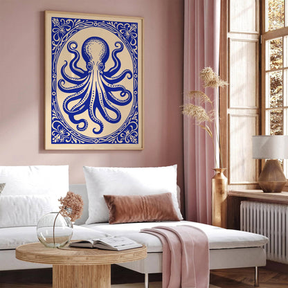 Rococo Revival Blue Octopus Wall Art