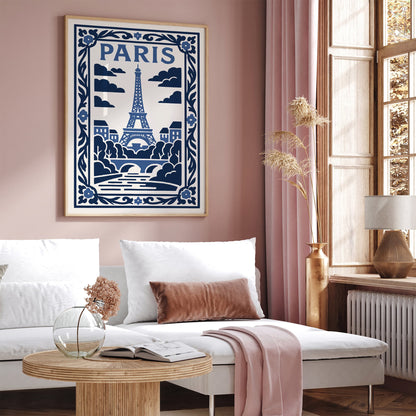 White and Blue Paris Eiffel Tower Poster