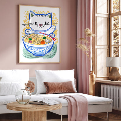 Cute Japanese Ramen Cat Poster