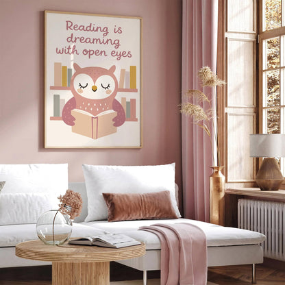 Reading is Dreaming Poster - Reading Owl Print