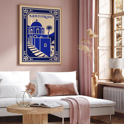 Santorini Cityscape Print - Blue Greece Poster
