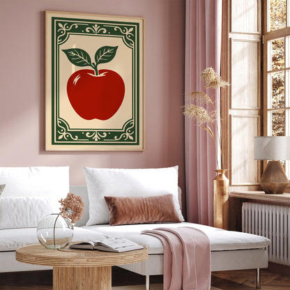 Red Apple Poster - Rococo Style Kitchen Wall Decor