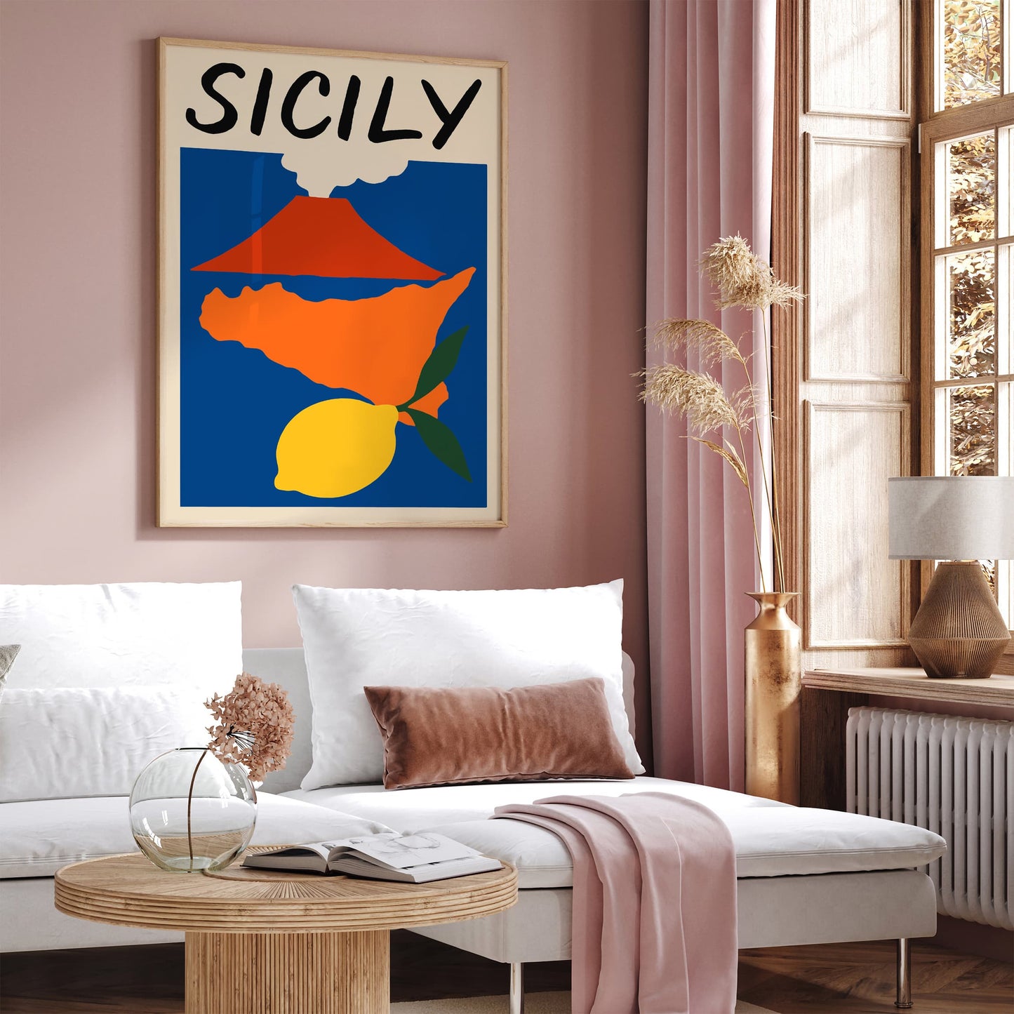 Sicily Map Poster - Colorful Italy Etna Volcano Lemon Print
