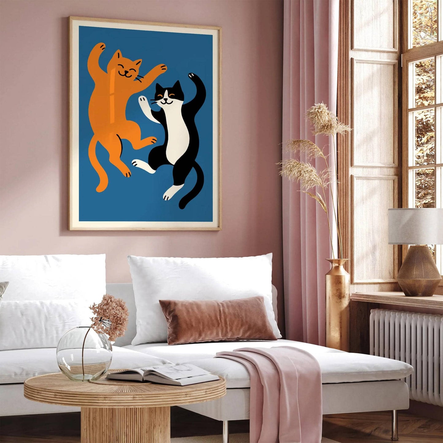 Playful Cats Wall Art – Blue Background Poster
