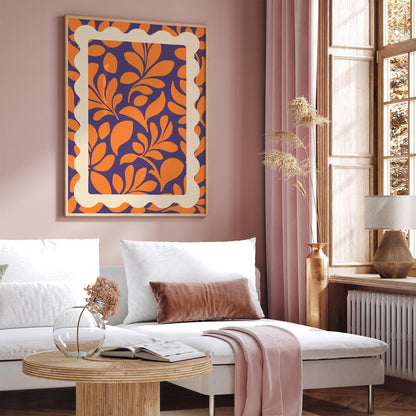 Orange Purple Botanical Poster - Bold Maximalist Leaf Wall Art
