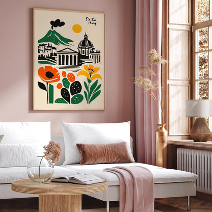 Sicilia Italy Travel Poster – Modern Italian Wall Art Print