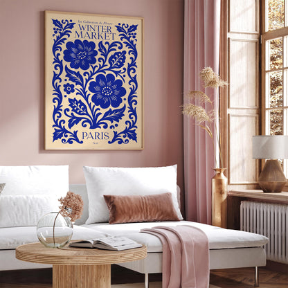 Blue Paris Flower Market Print - Winter Poster