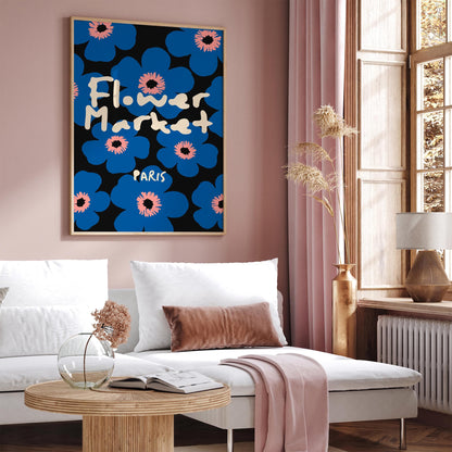 Paris Flower Market Poster - Blue Flowers Art Print