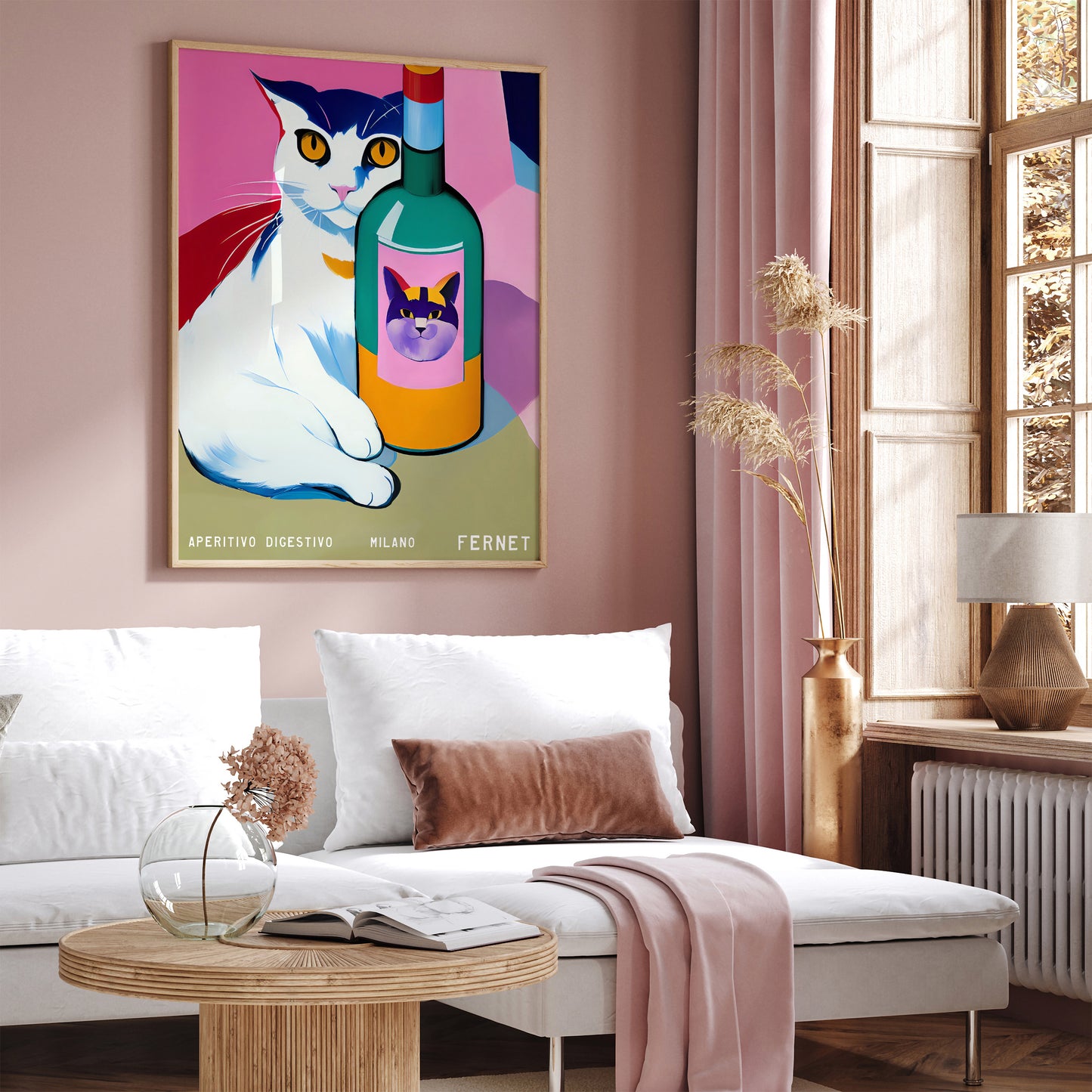 Fernet Milano Retro Wine Cat Poster