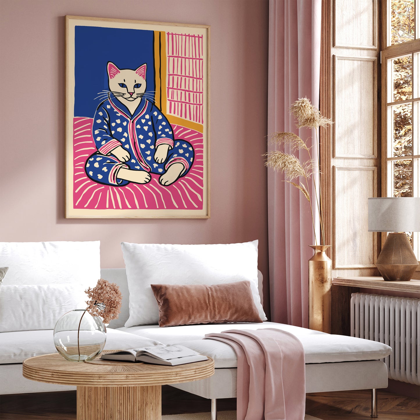 Cat in Pyjamas Bedroom Art Print