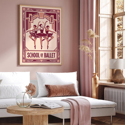 Retro Pink Ballet School Art Deco Poster