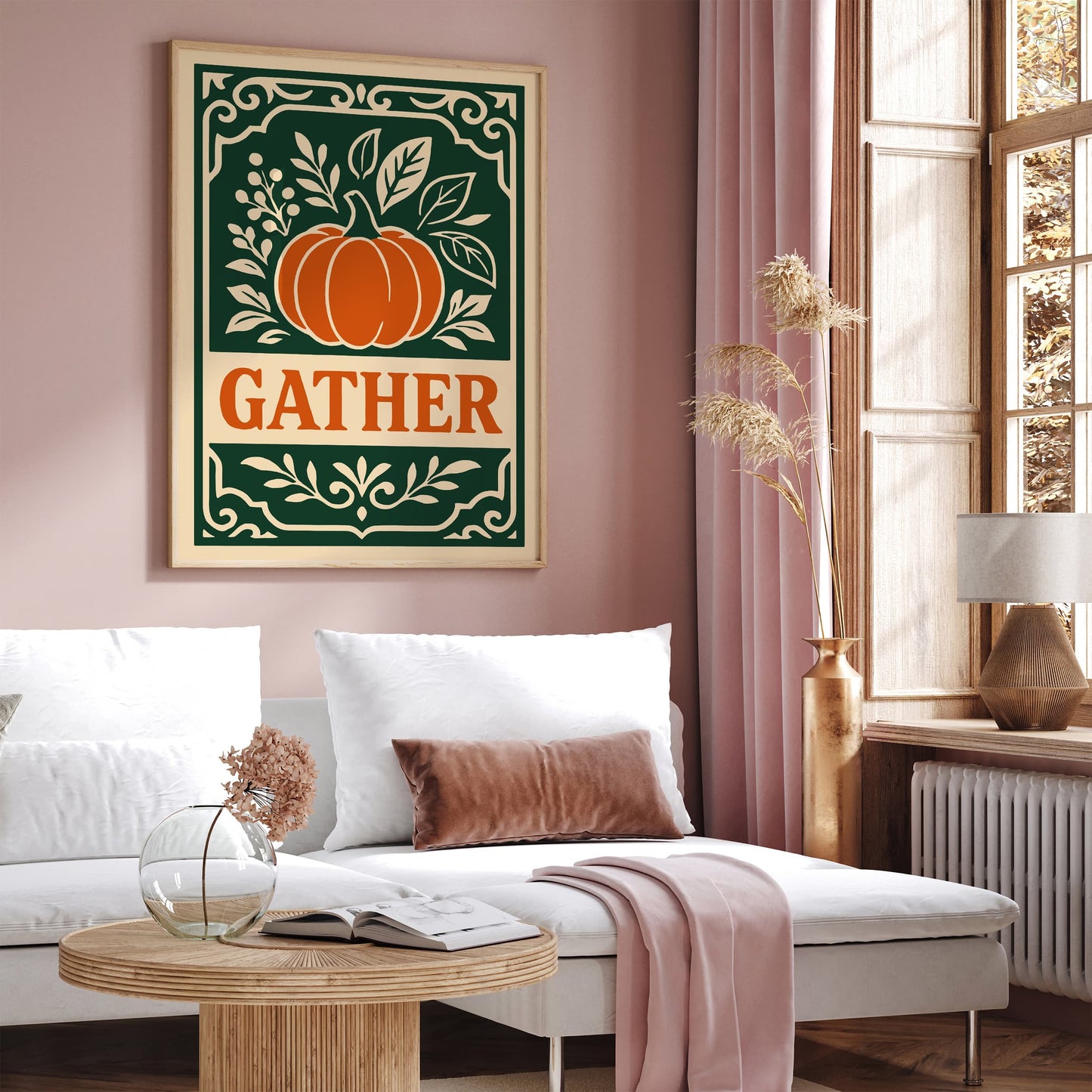 Gather Quote Art Print - Pumpkin Poster in Rococo Style