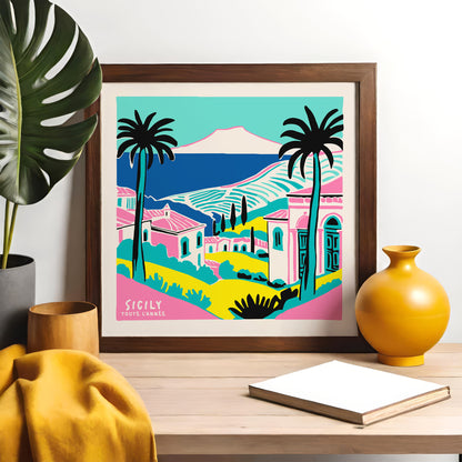 Sicily Tropical Travel Square Art Print 2024